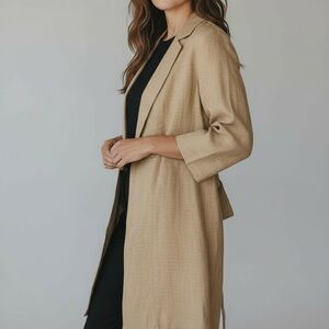 Farinaz Taghavi Italian Fabric Tie-Back Jacket Tunic Size 12 | Luxe Neutral